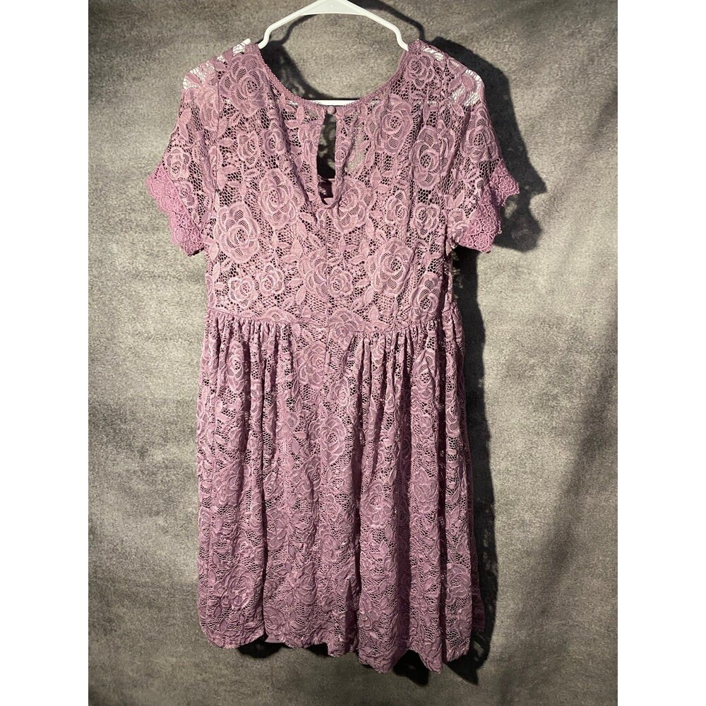 Torrid Dress 10 00 M/L Purple Rose Lace V-Neck Keyhole Mini Skater NWT New - Picture 8 of 12